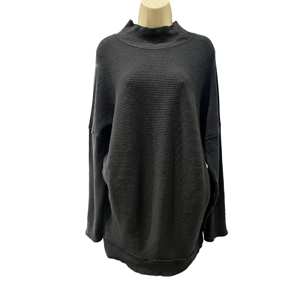 We The Free Free People Mock Neck Ribbed Charcoal Sweater M Oversized